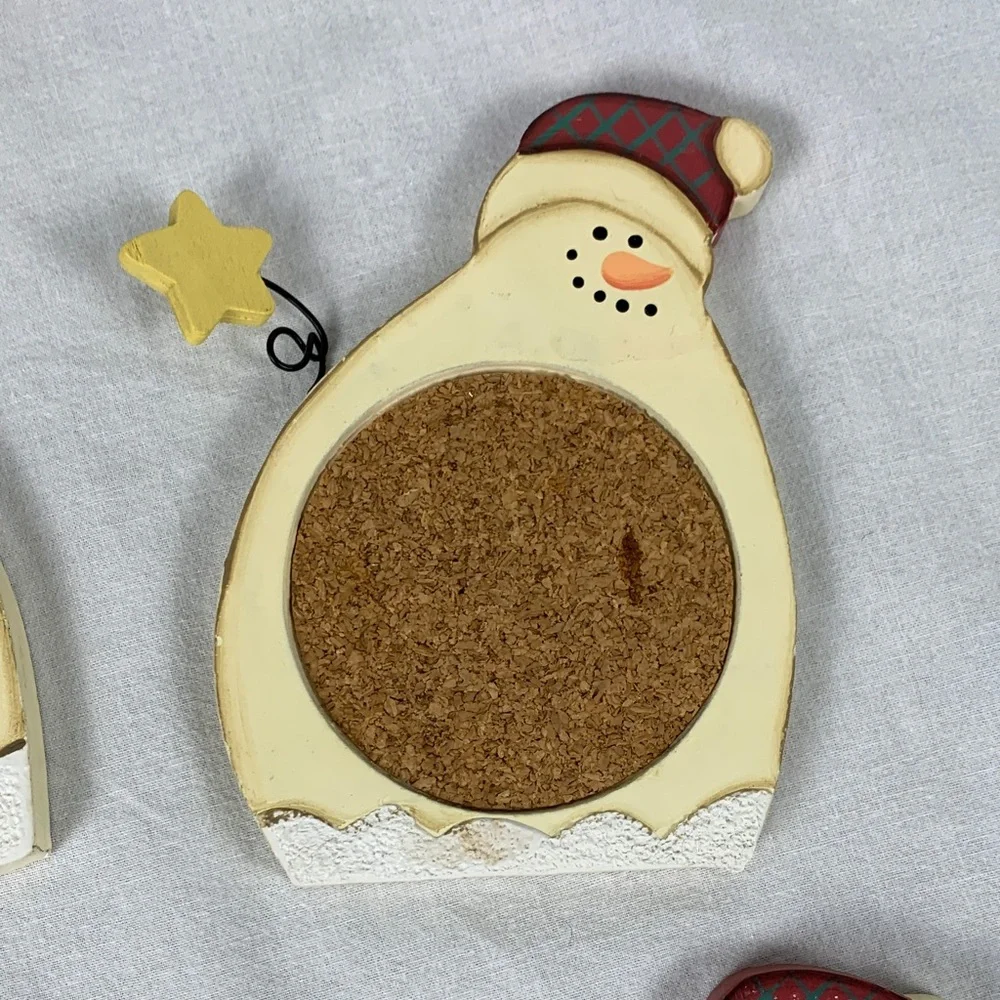 Festive Snowman Cork Coasters Set - Set of 6 Coasters and Storage Holder Holiday